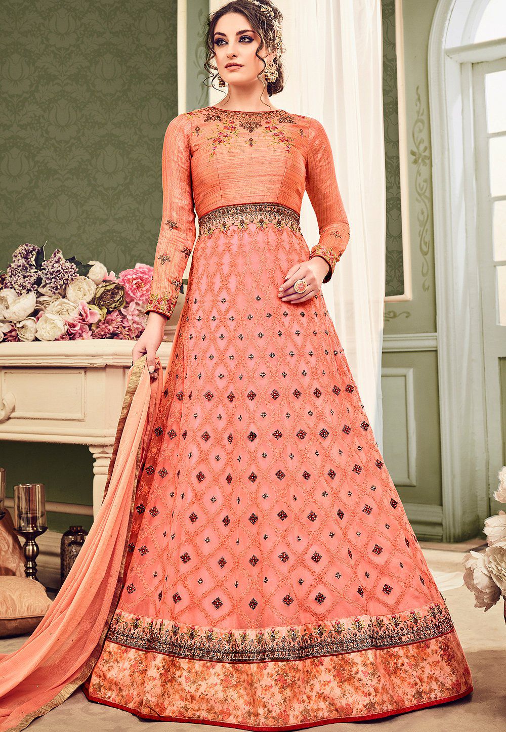 peach colour anarkali