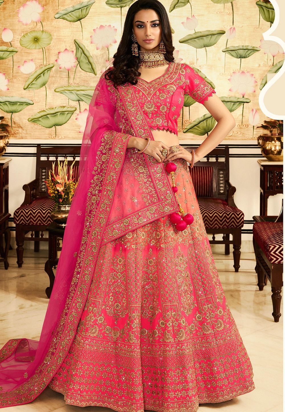 bridal pink silk embroidered lehenga choli 940