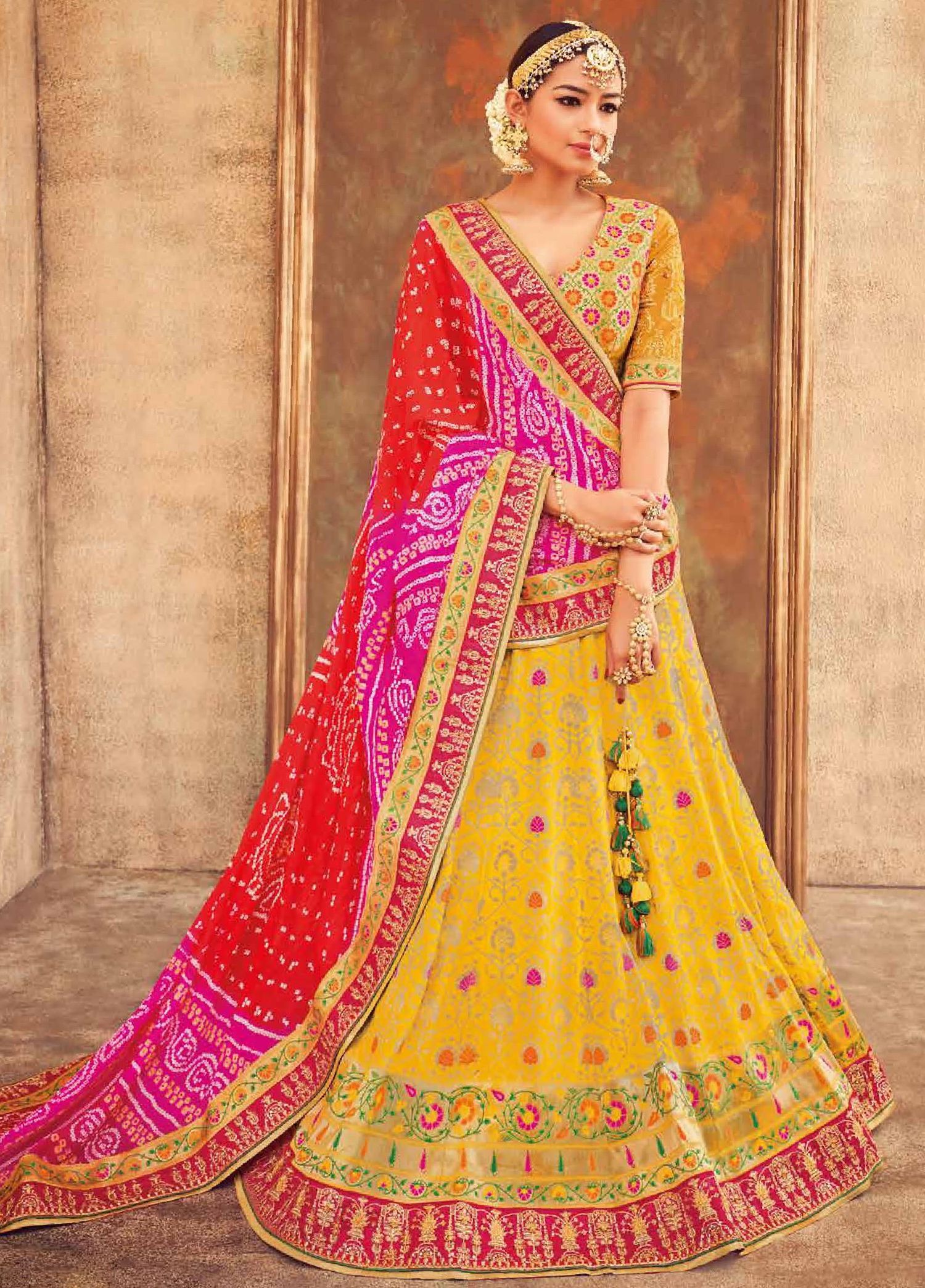 yellow pink lehenga choli