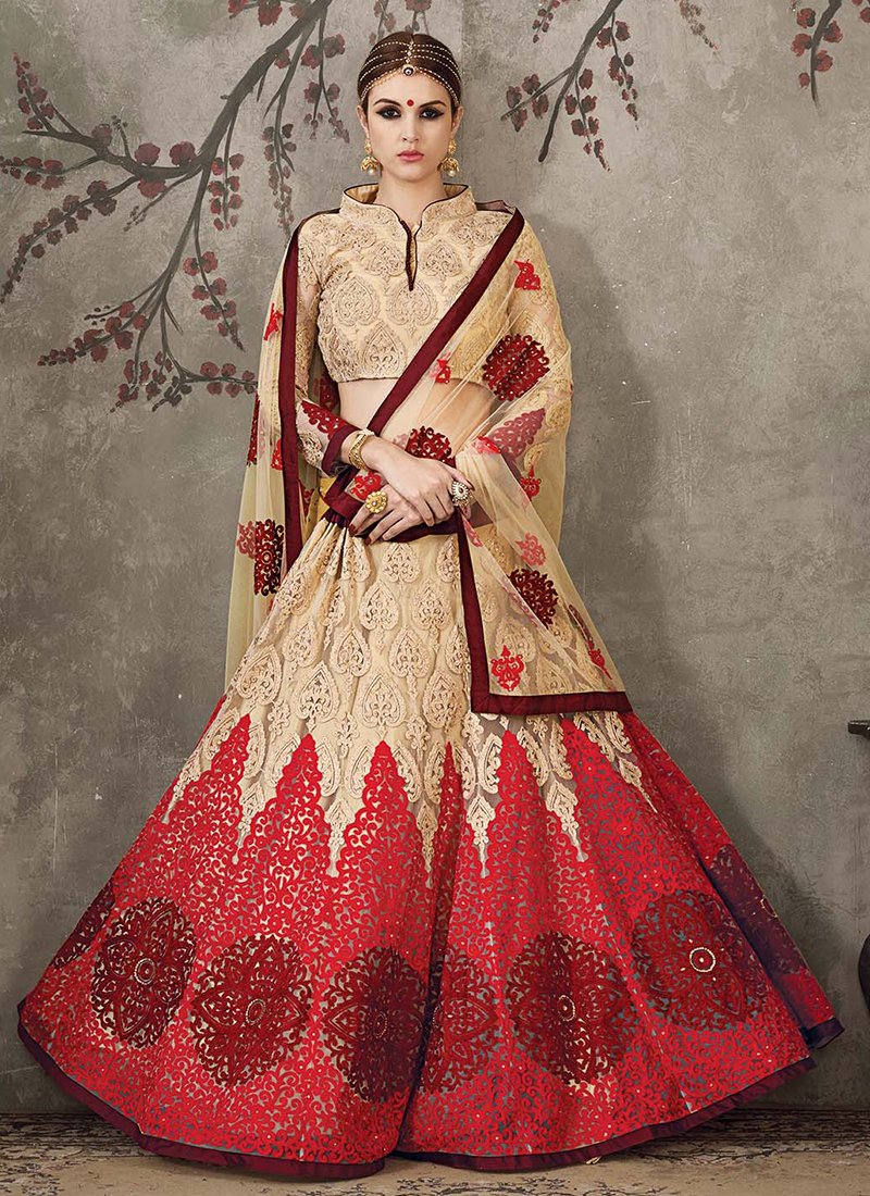 bridal lehenga cream and red