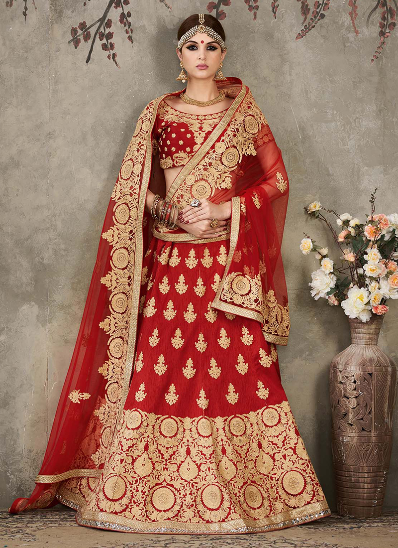 pure red bridal lehenga