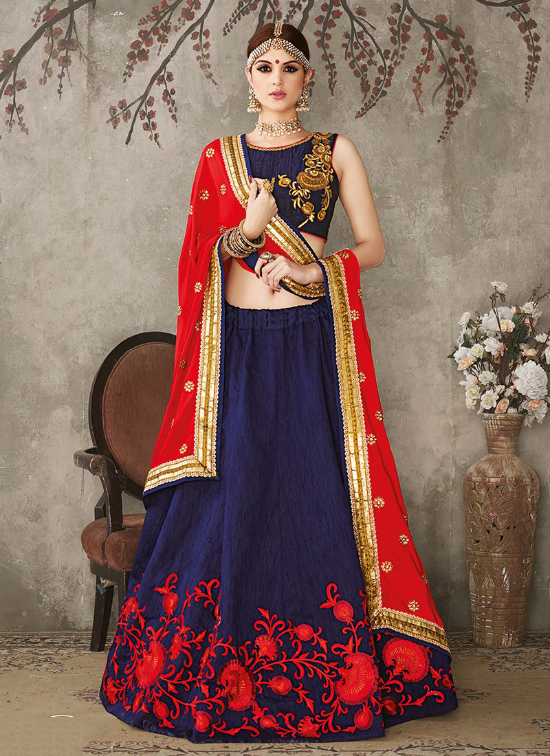 navy blue bridal lehenga