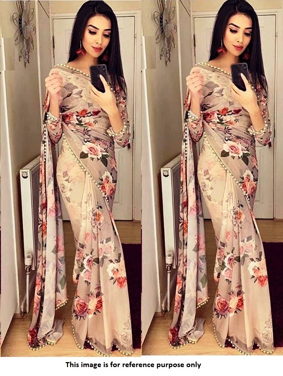 Buy  Bollywood Model Georgette Dusty brown floral sareein UK, USA and Canada