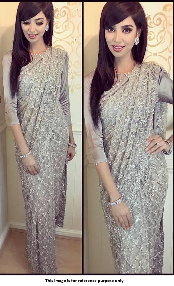 Buy Bollywood model Grey color Net party wear sareein UK, USA and Canada