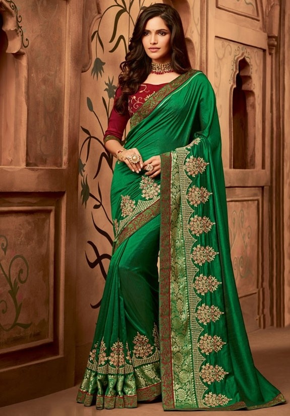 Emerald Green Designer Silk Saree 2312