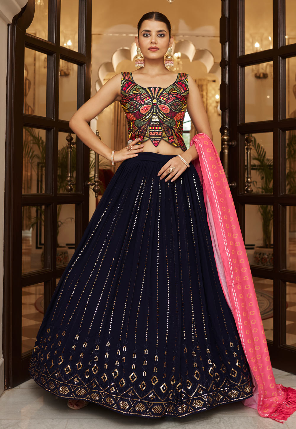 Navy blue color ghagra choli hotsell