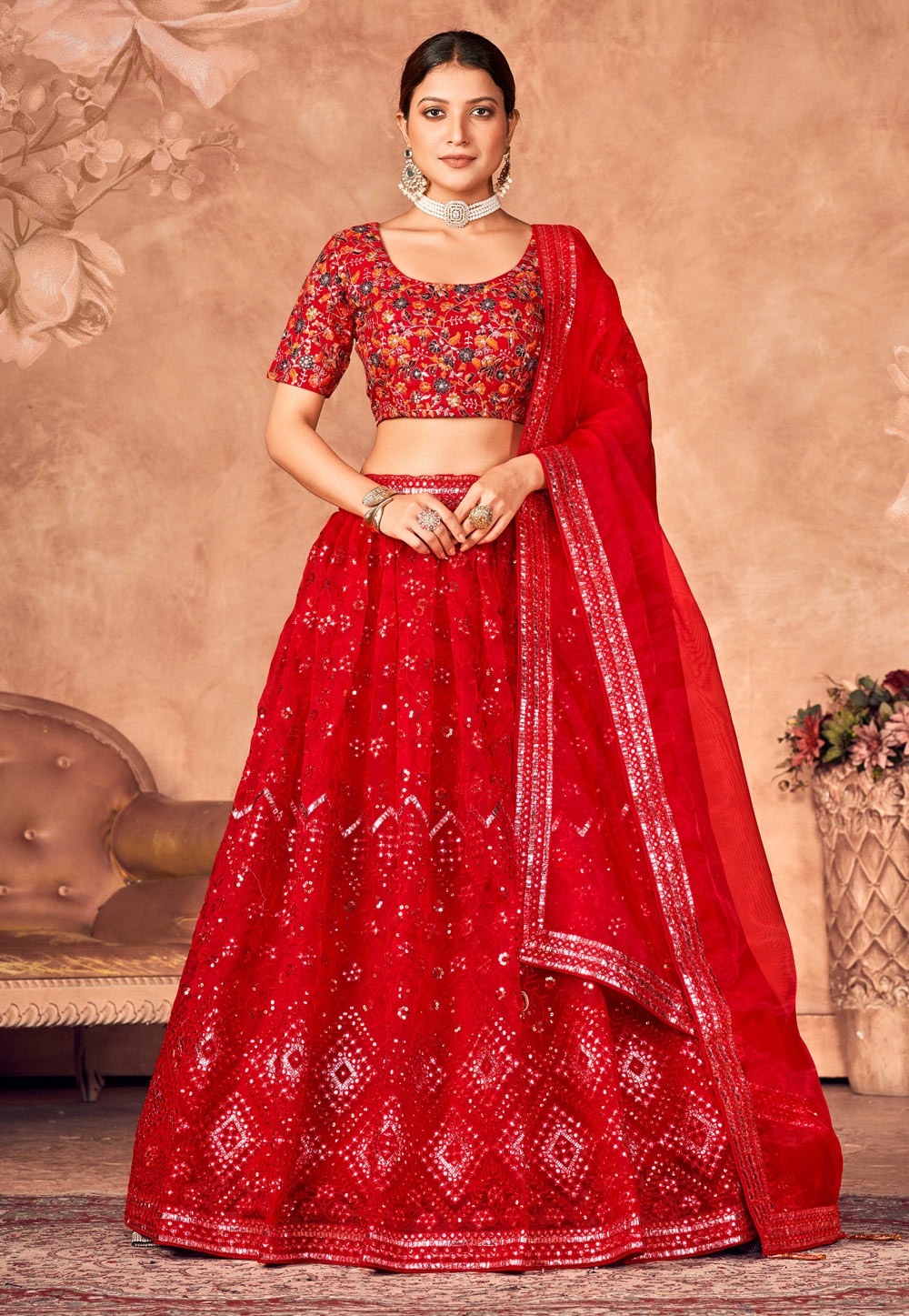 Lehenga choli deals red colour