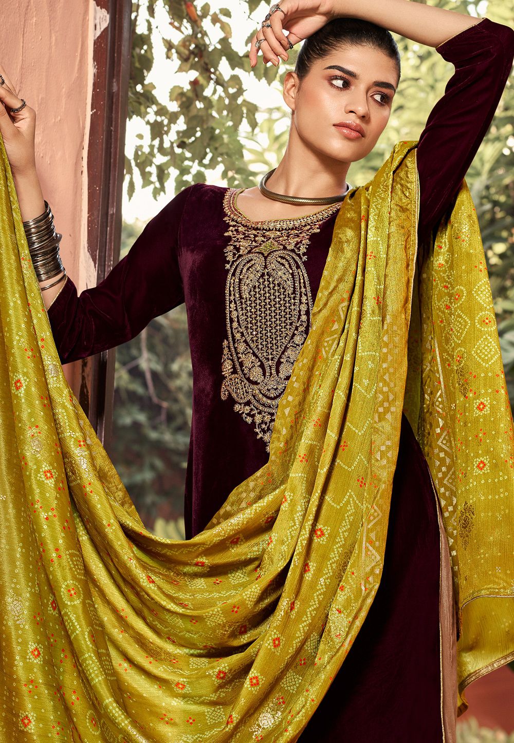 Brown Plus Size Velvet Indian Pakistani Palazzo Suit SFSTL22402 – Siya  Fashions