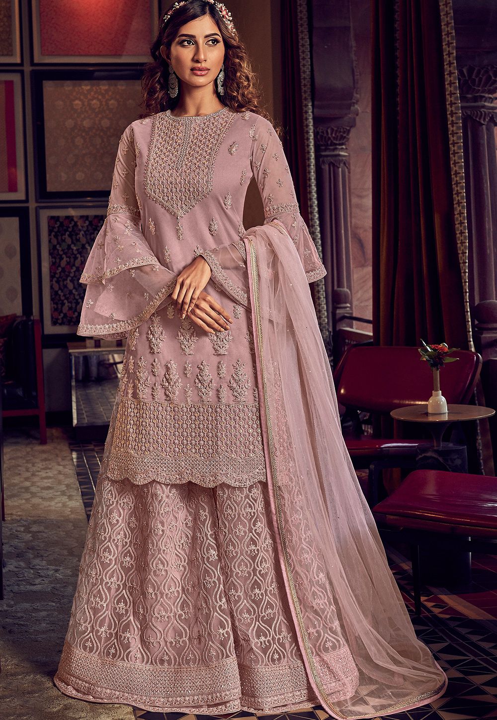 Buy Pakistani Embroidered Cherry Red Color 3 Pc Kurta & Palazzo Set, Star  Wedding Dress Kurti Palazzo Pants Indian Dress Sharara Suit Set Online in  India - Etsy