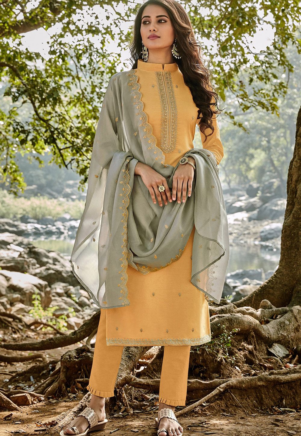 Yellow Casual Straight Salwar Suit  Sareetag