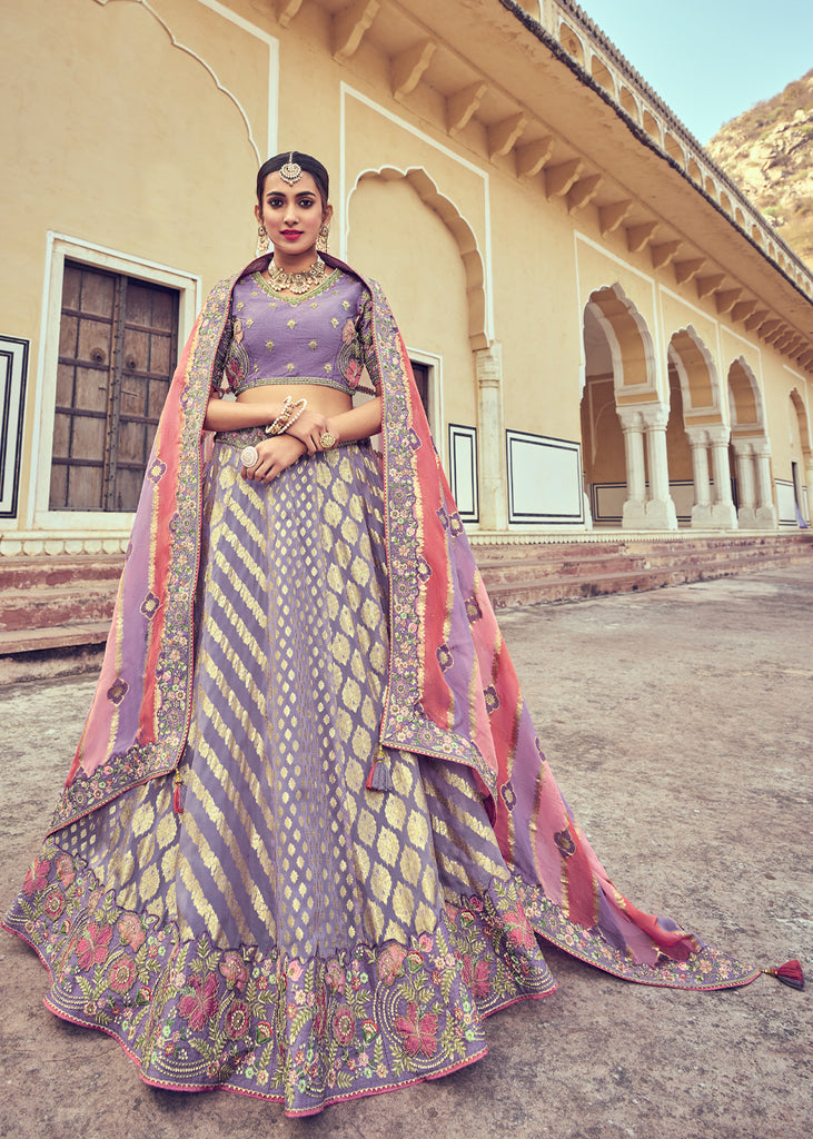 Festival Purple Silk Woven Zari Lehenga LLCV112459