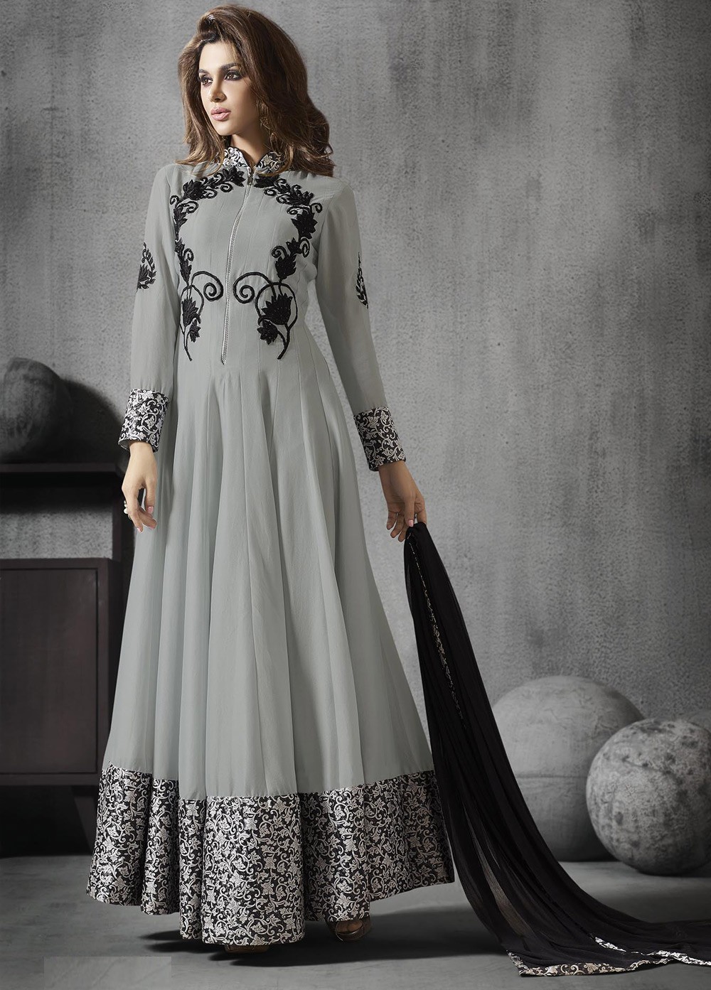 grey colour anarkali