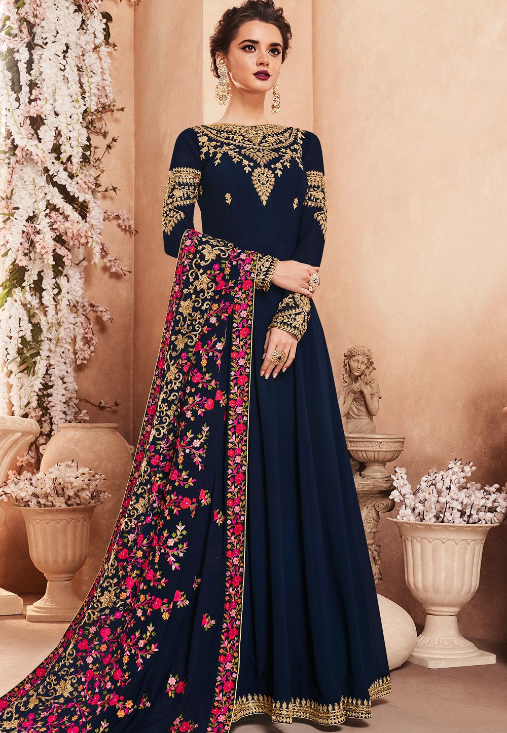 Blue Royal With Ochre Embroidered Flared Anarkali Lehenga Suit - Indian  Heavy Anarkali Lehenga Gowns Sharara Sarees Pakistani Dresses in  USA/UK/Canada/UAE - IndiaBoulevard