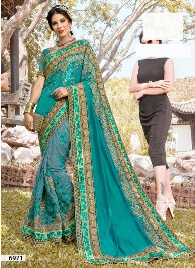 Blue georgette party wear saree 6971