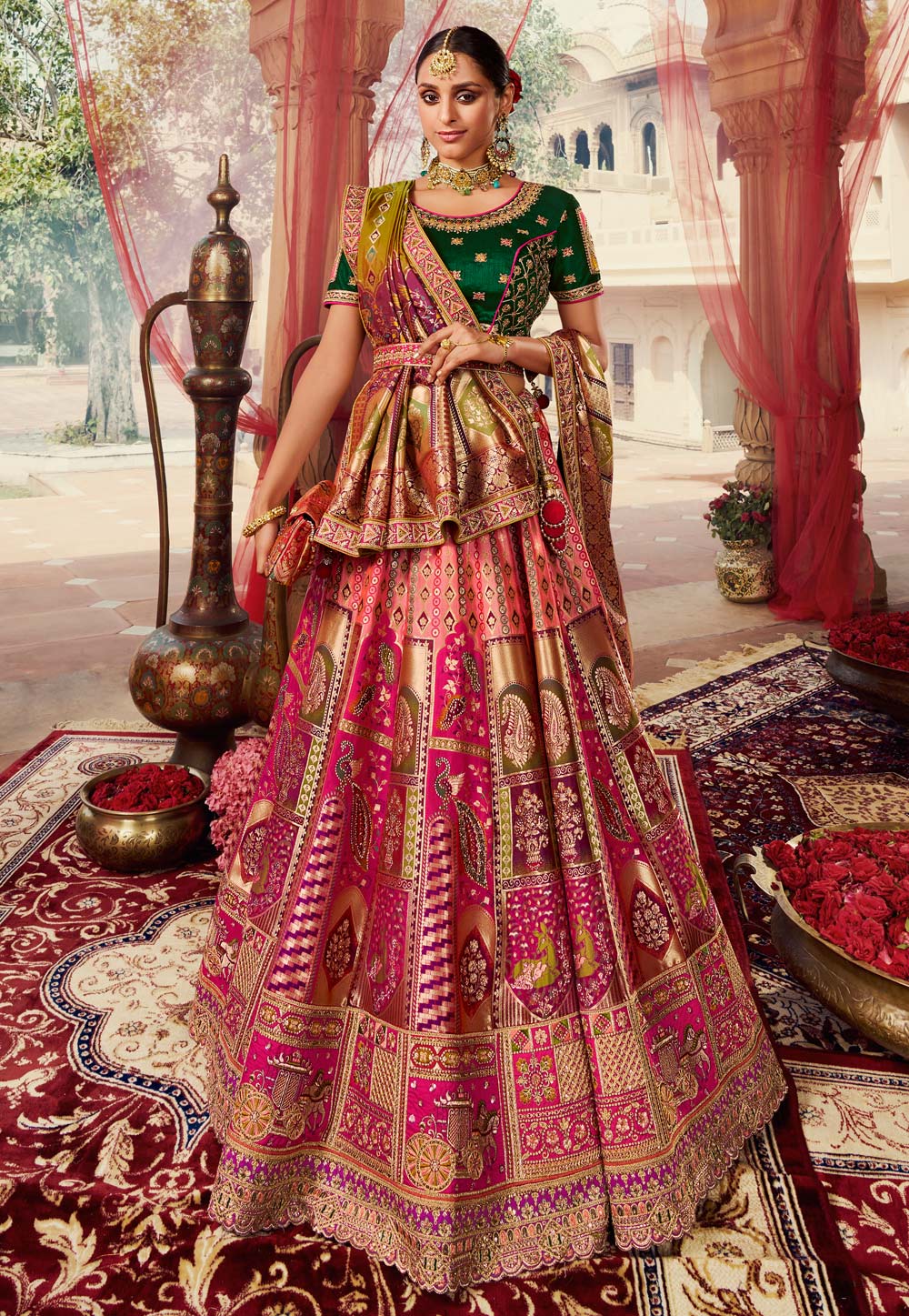 Magenta banarasi silk lehenga choli 10254
