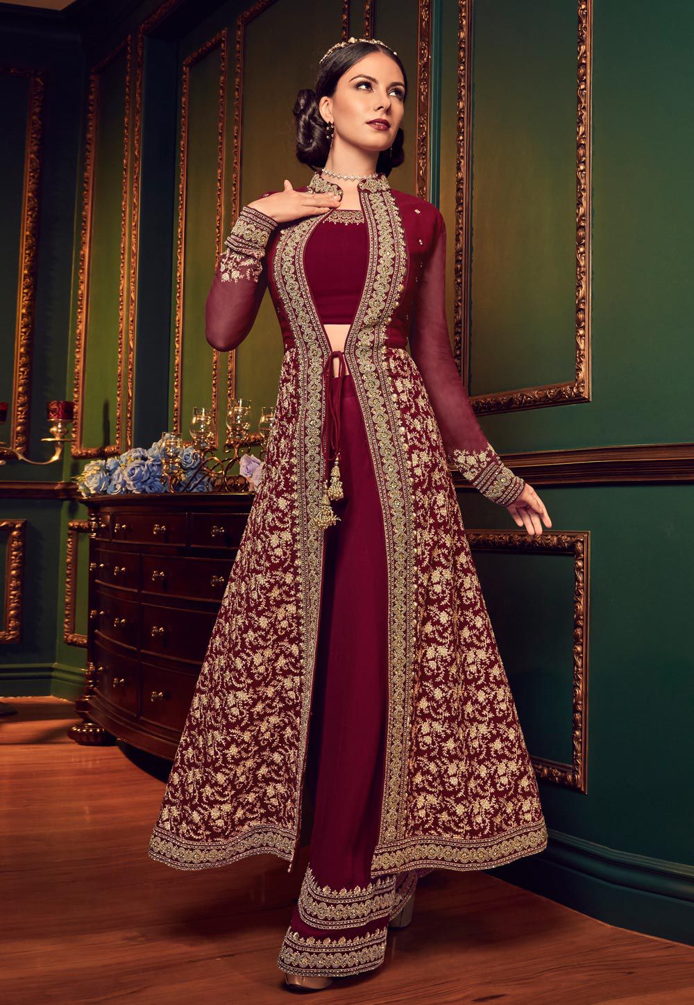 Buy Maroon color georgette Indian 