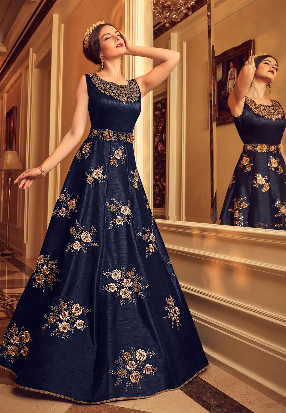 navy blue silk gown