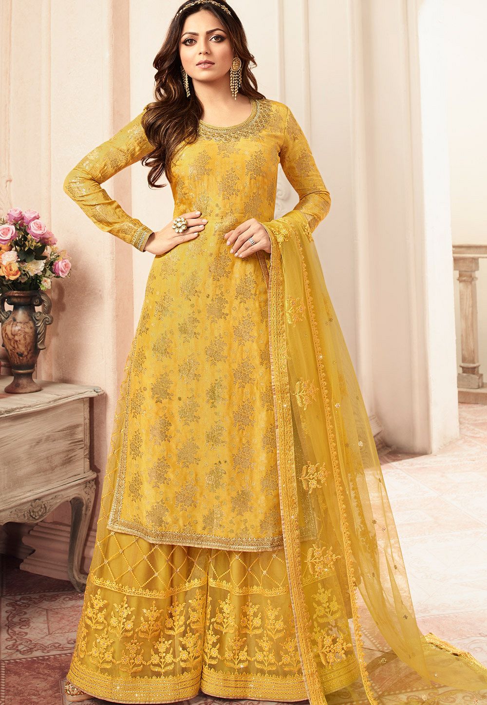 Designer Yellow Colour sharara suit | keerramnx