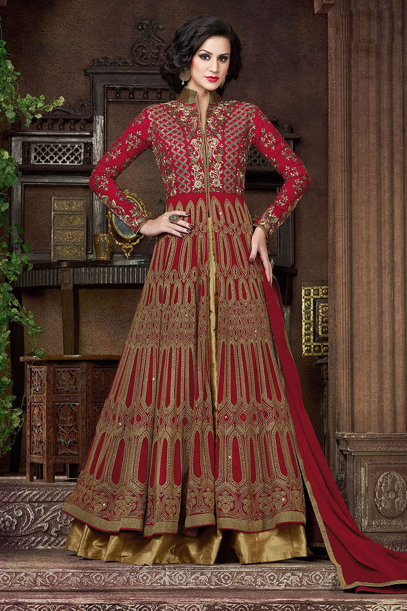 Maroon Net Pant Anarkali main image 1