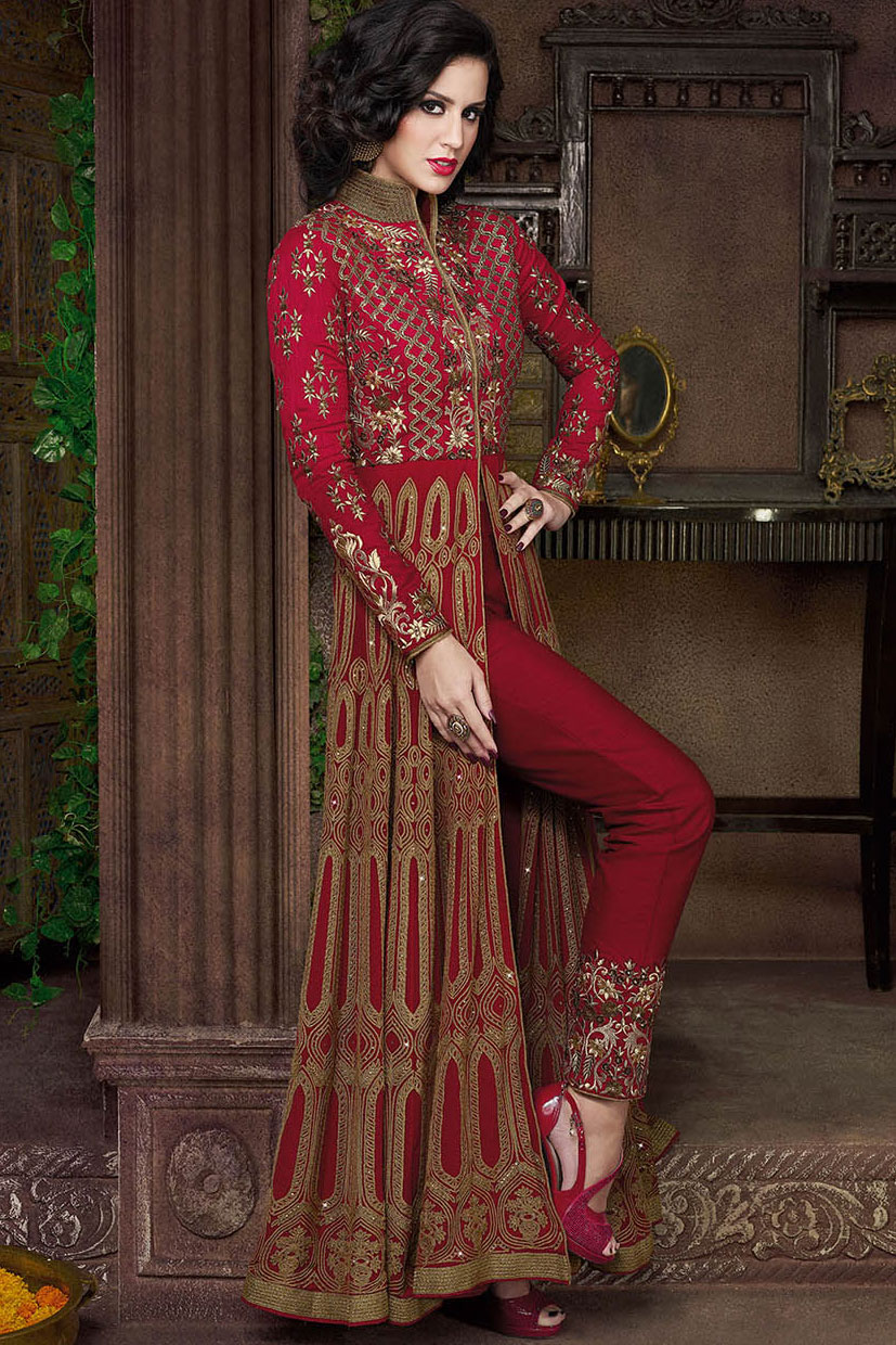 Pale Red Foux Georgette Pant Anarkali main image 1