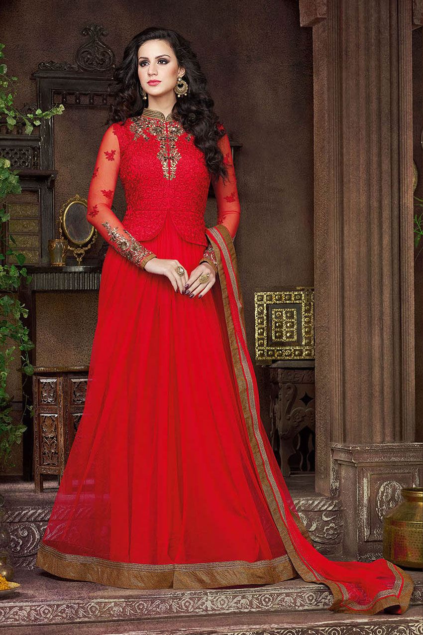red colour anarkali suit
