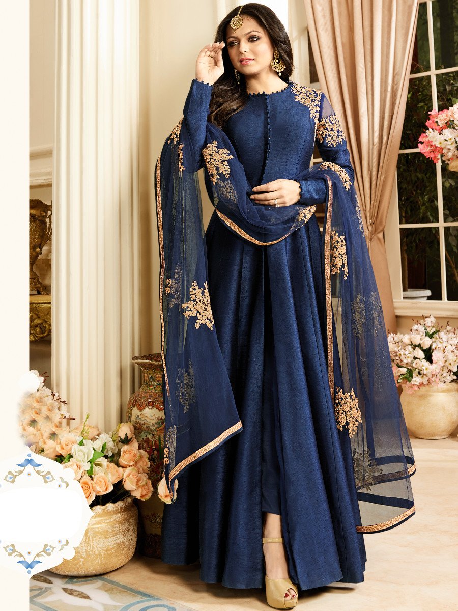 Buy Drashti Dhami navy blue color bangalori silk party wear anarkali ...