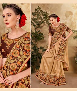 Beige silk georgette saree with blouse 64355