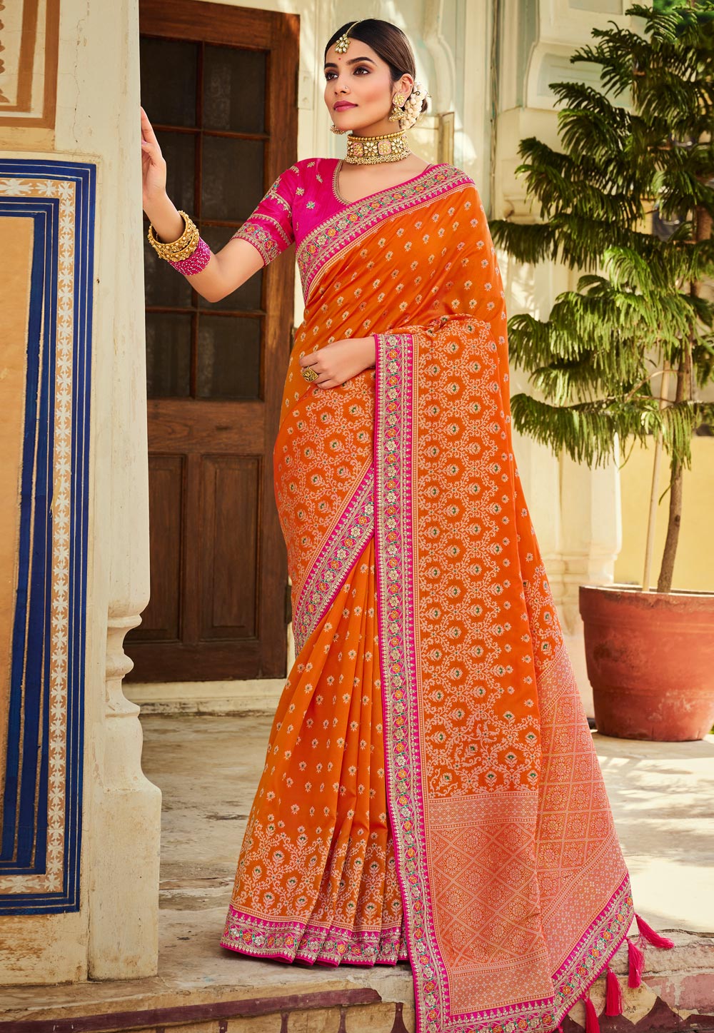 Party-wear-Orange-4-color-saree | Party wear sarees online, Saree designs,  Indian saree dress