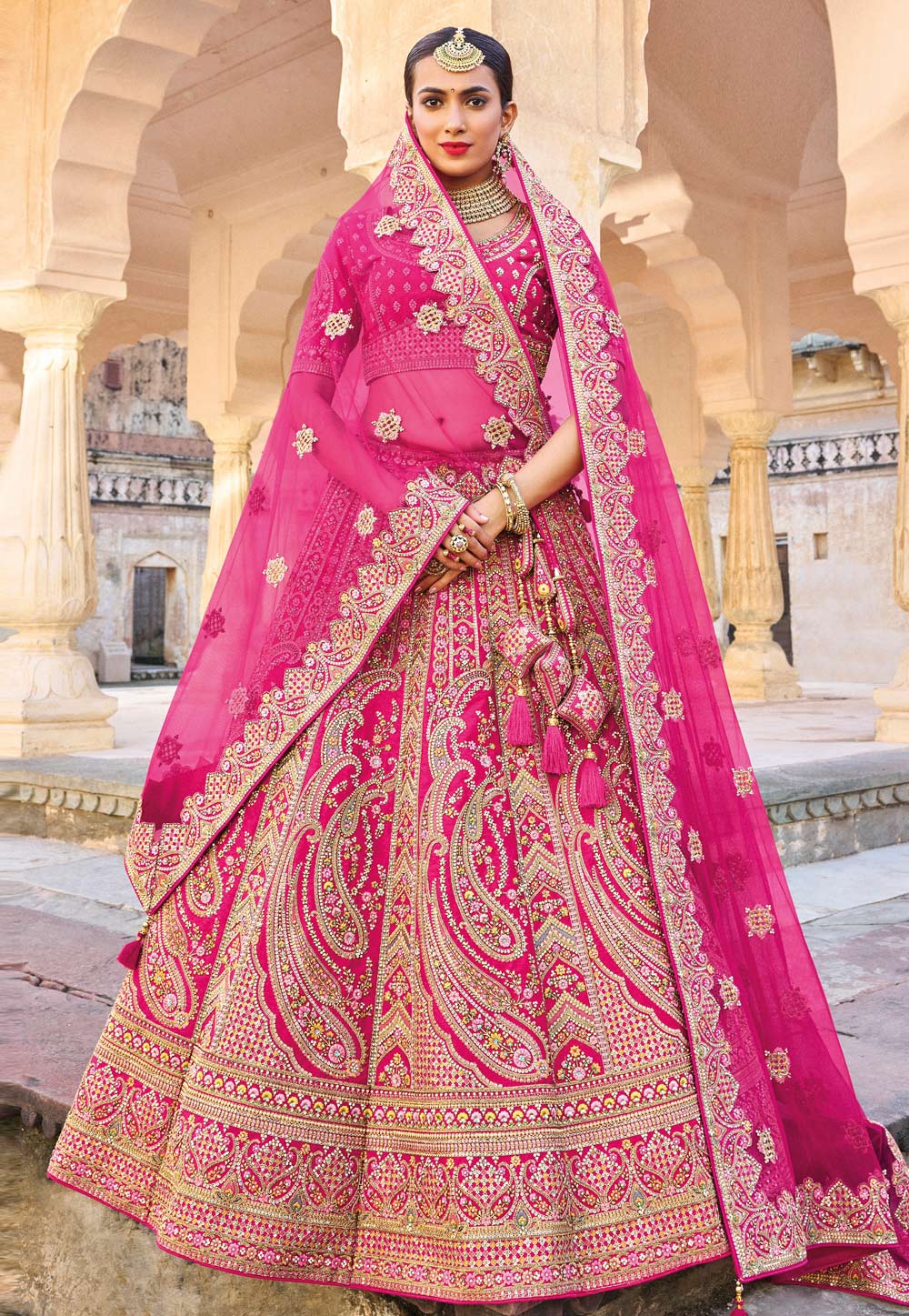 Arte Relámpago Viaje Banarasi silk bridal lehenga choli in Magenta colour 117