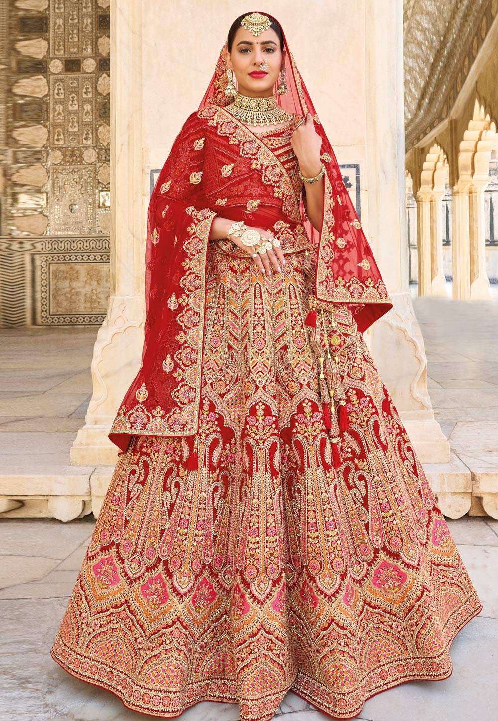 Banarasi silk bridal lehenga choli in Maroon colour 114
