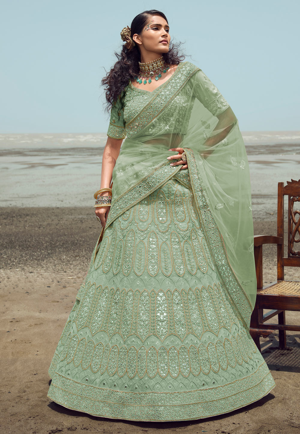 Sea green lengha hotsell