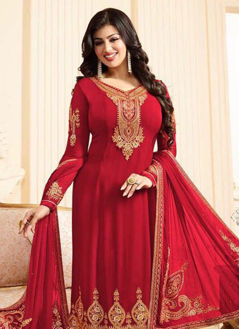 Ayesha takia red georgette straight suit 25101