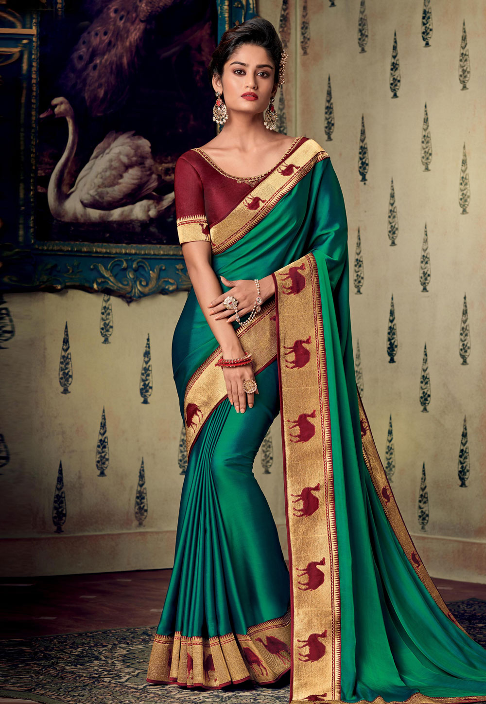 Green Art Silk Embroidered Saree With Blouse 88342 