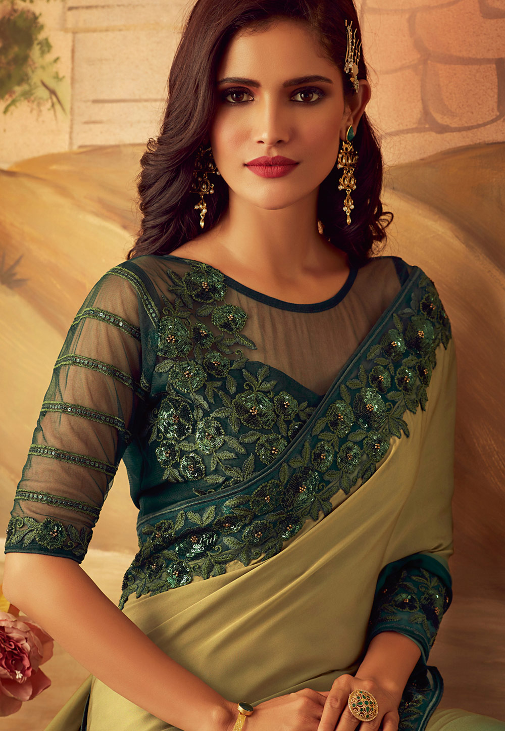 Green silk festival wear saree 5104