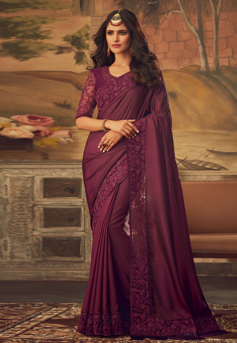 Purple party wear saree hotsell