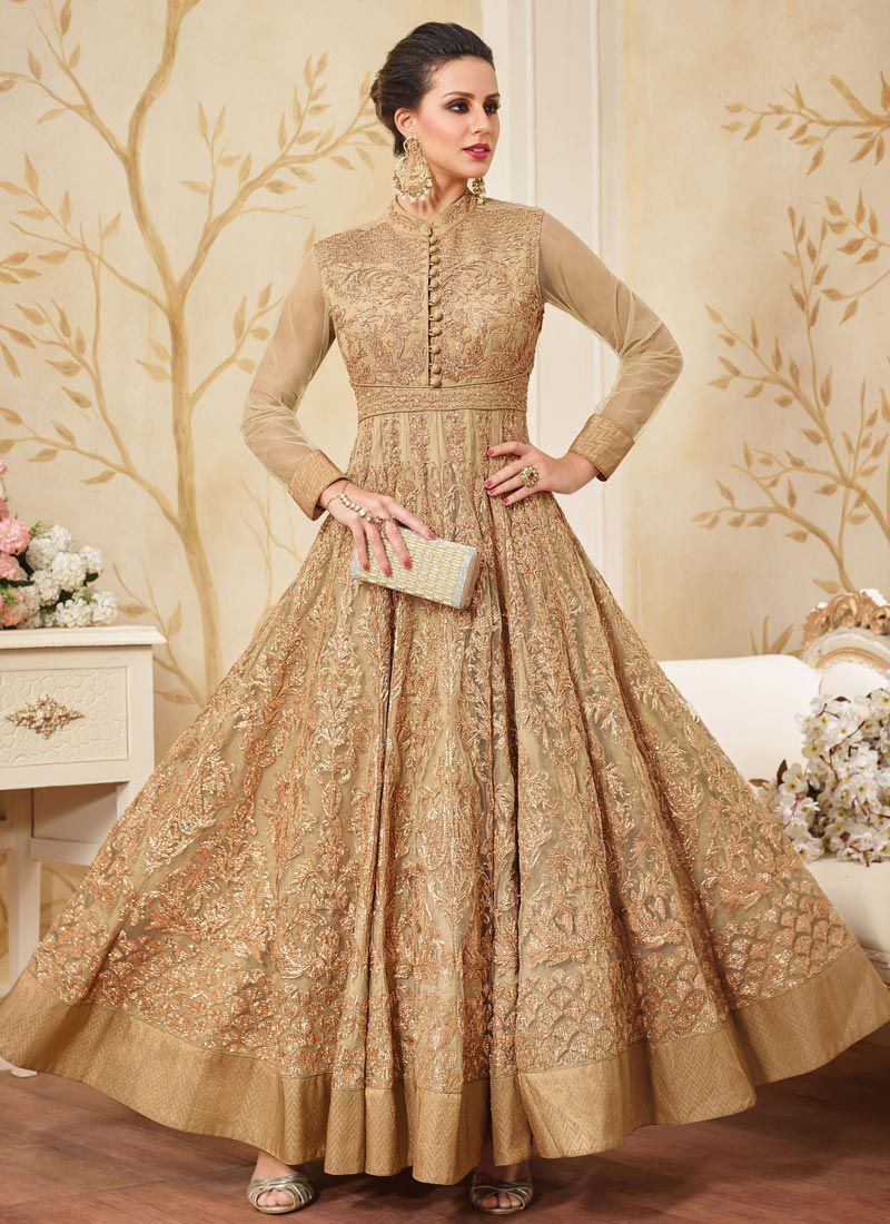 golden colour anarkali suit