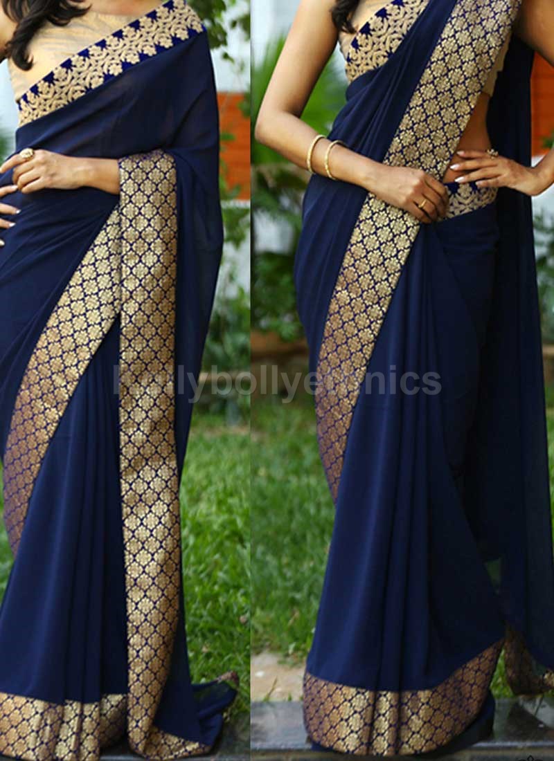 navy blue party wear saree