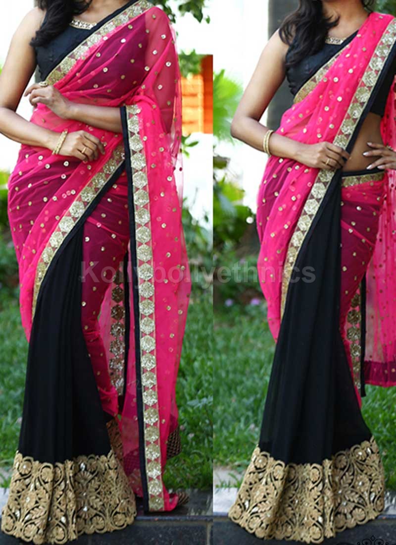 pink party wear saree