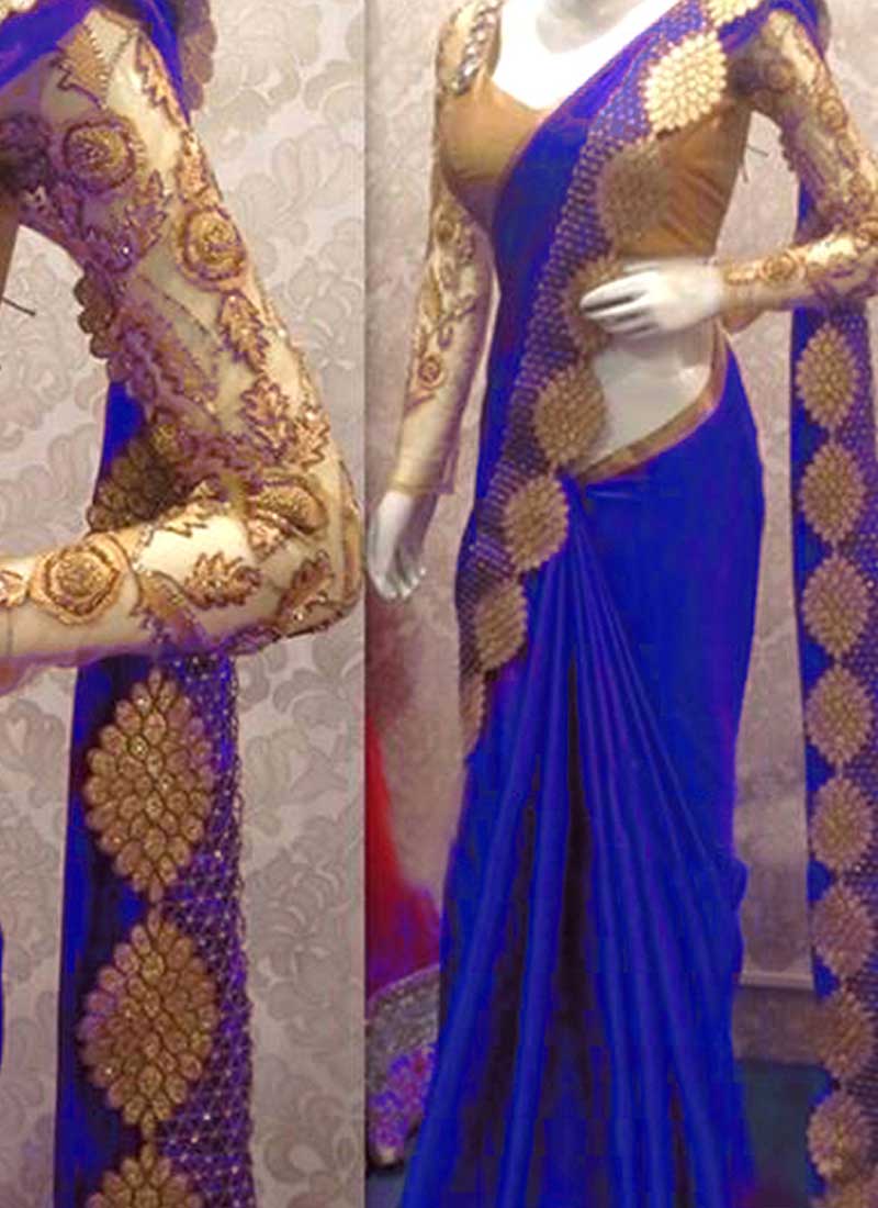 royal blue party wear saree