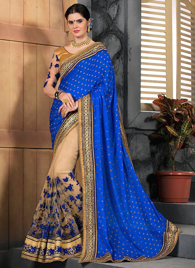 blue party saree