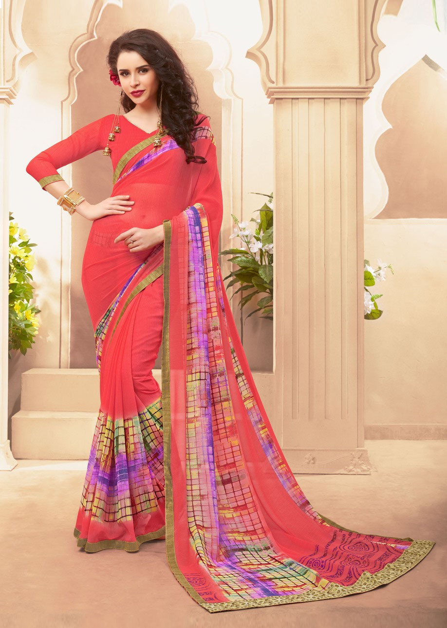 Peach Colored Printed Faux Saree 61031