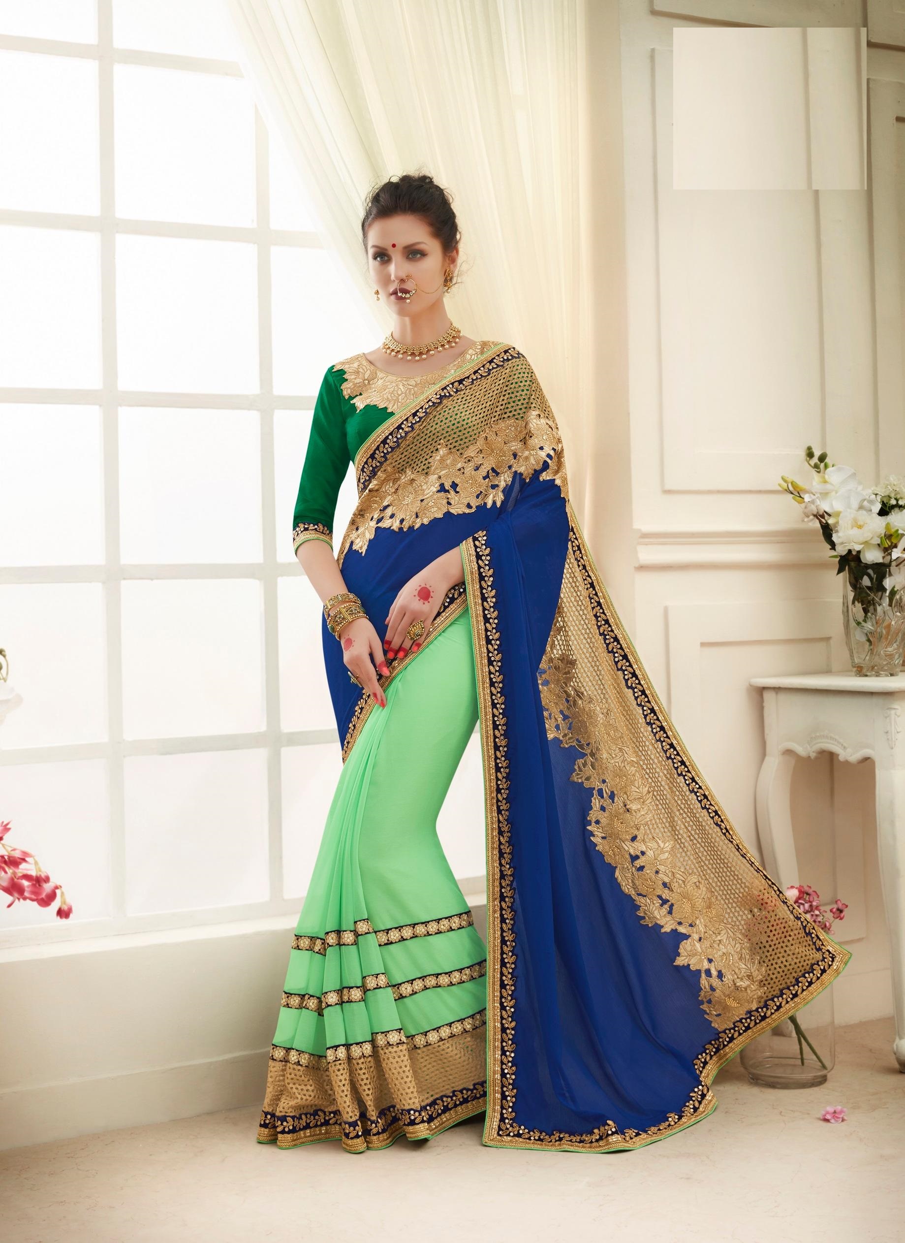 Party wear blue color saree