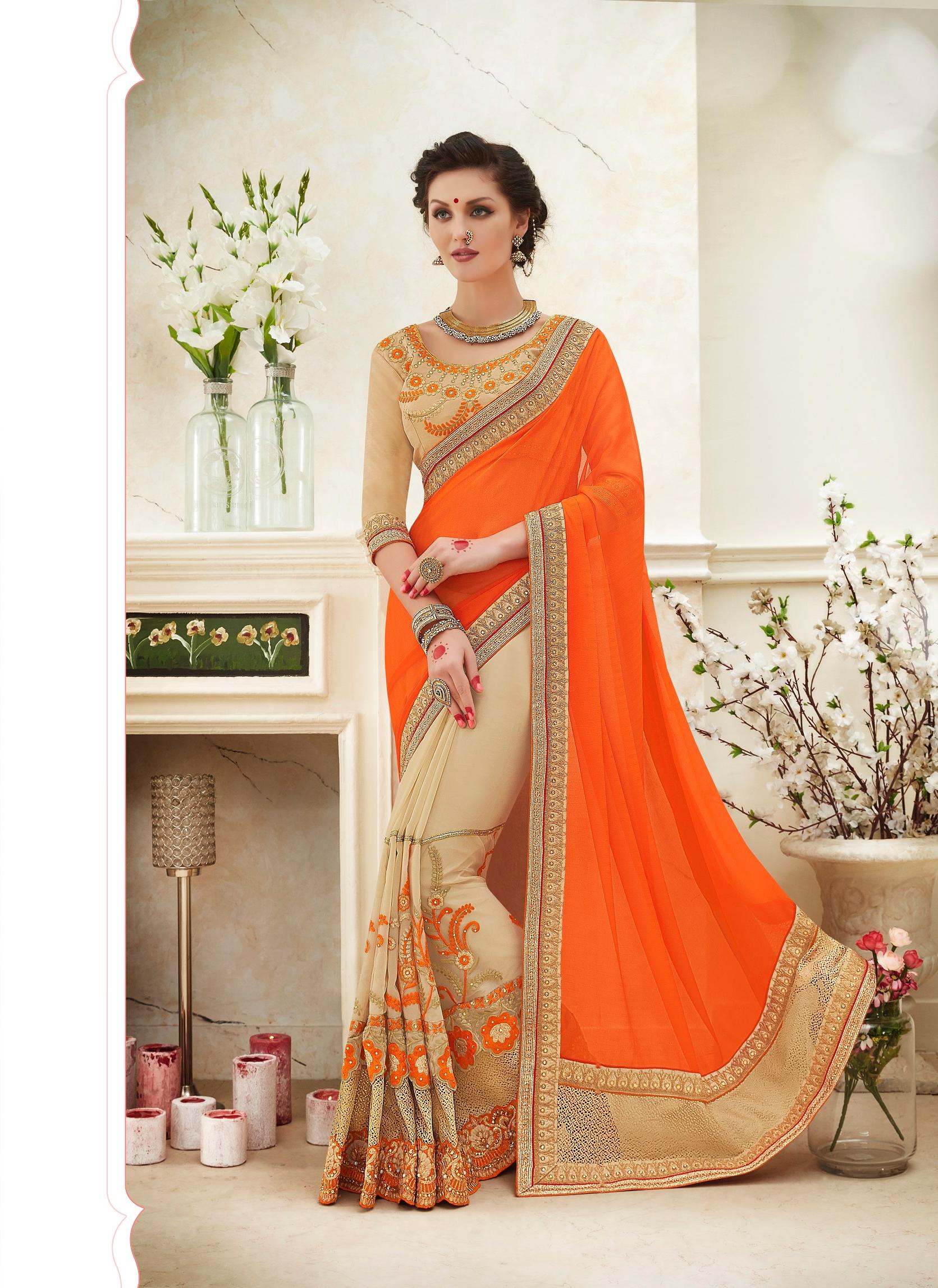light orange color party wear saree