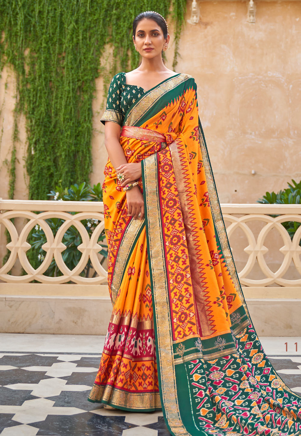 Orange silk festival wear saree 114F