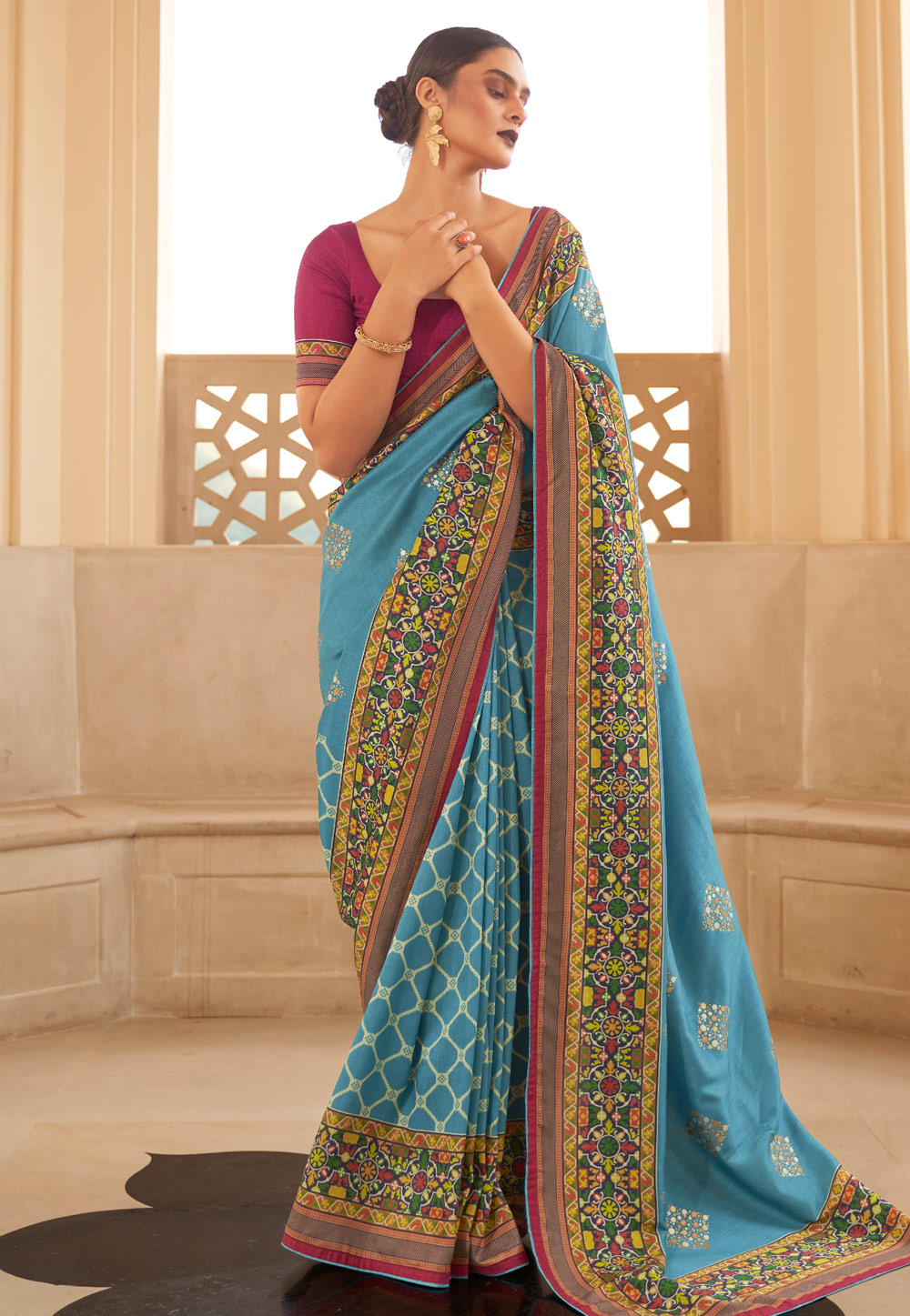 Sky blue silk saree with blouse 239