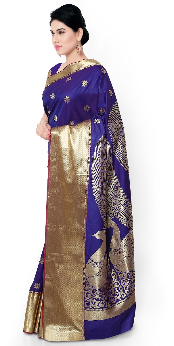 Buy Blue Color Silk Saree  Exclusive big Peacock Pallu 