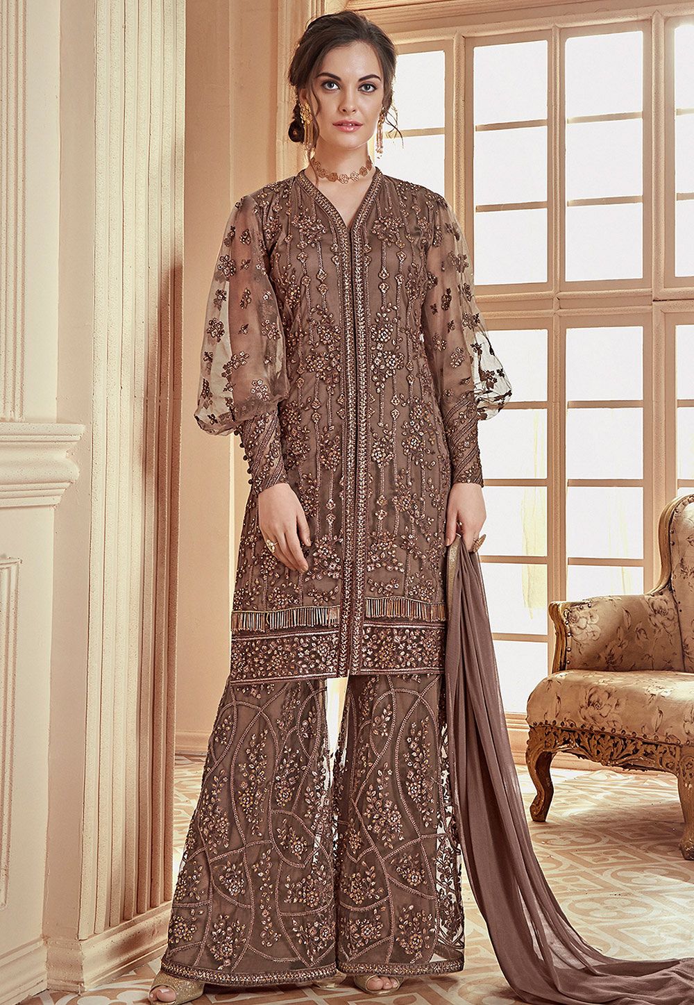 Heavy Faux Georgette With Heavy Embroidery Work And Stone Work Pakistani  Suit Sky Color DN 9102