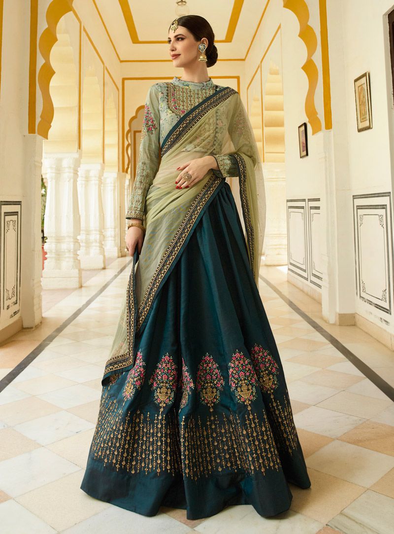 Green and blue lehenga choli sale