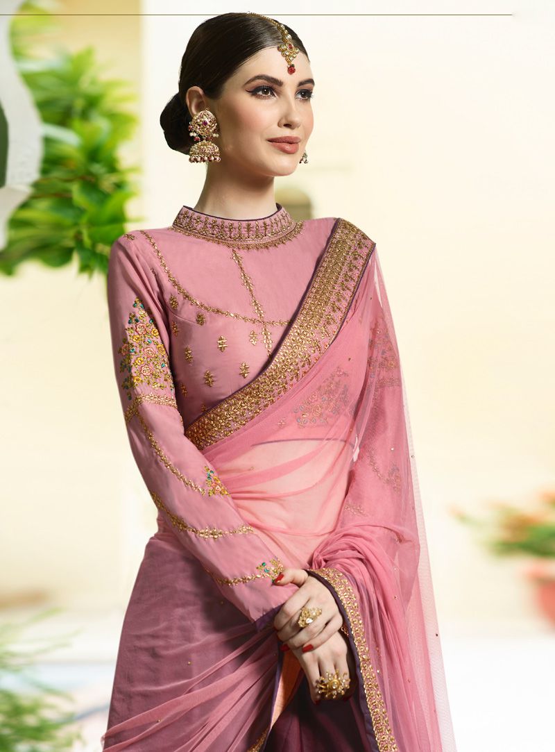 Wine pink silk Indian wedding lehenga choli 805