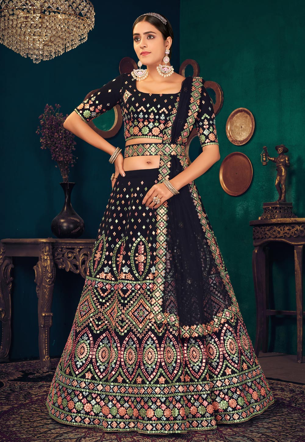 Buy Green Embroidered Georgette Lehenga Set Online at Rs.1919 | Libas-sgquangbinhtourist.com.vn